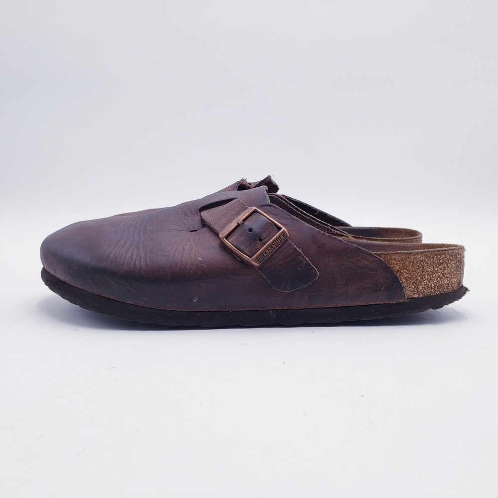 Birkenstock Boston Clogs Brown Leather Buckle Closed Toe Shoes 41 Size 10 - Picture 6 of 9